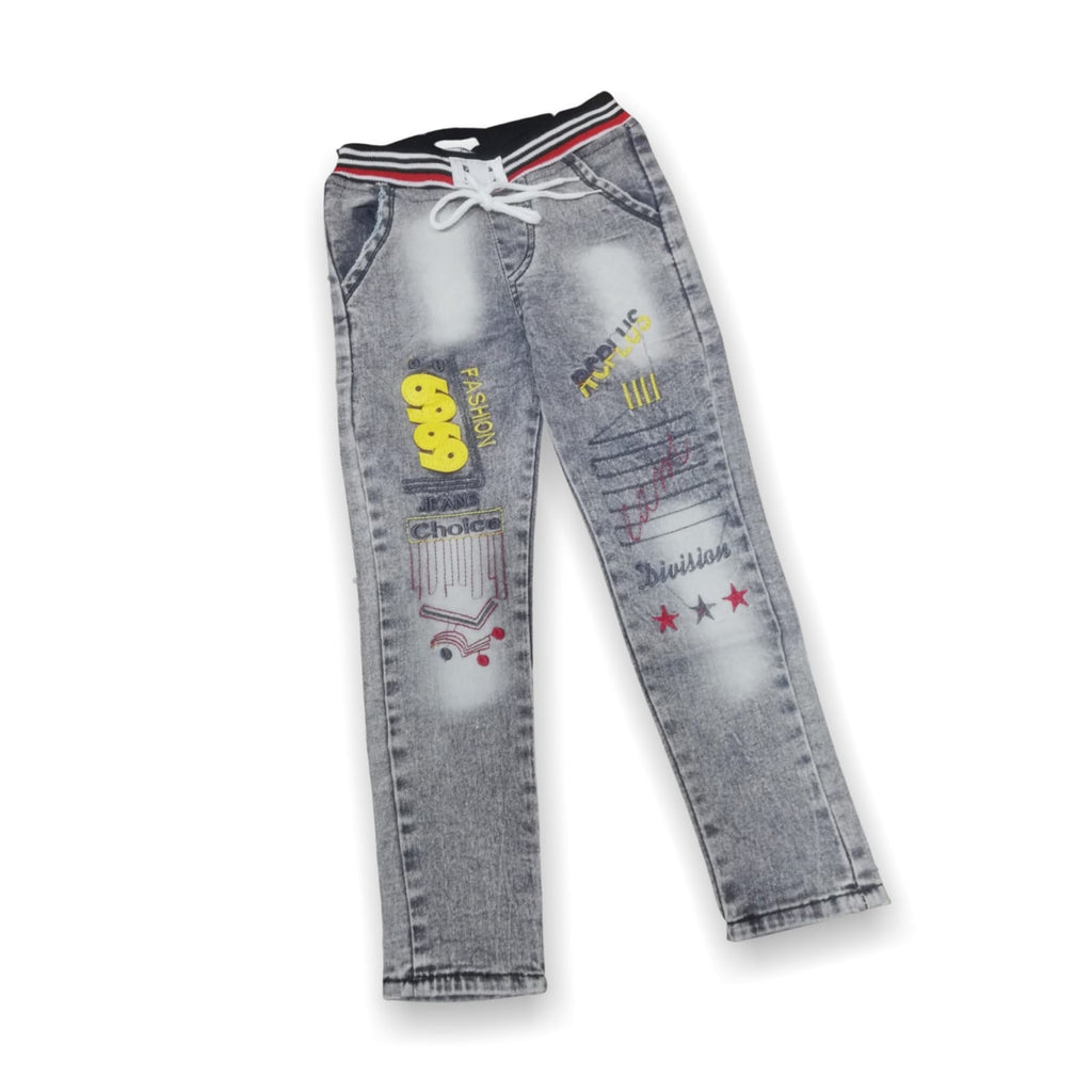 Trendy Kids Washed Denim Jeans with Printed Design – Comfortable & Stylish Everyday Wear