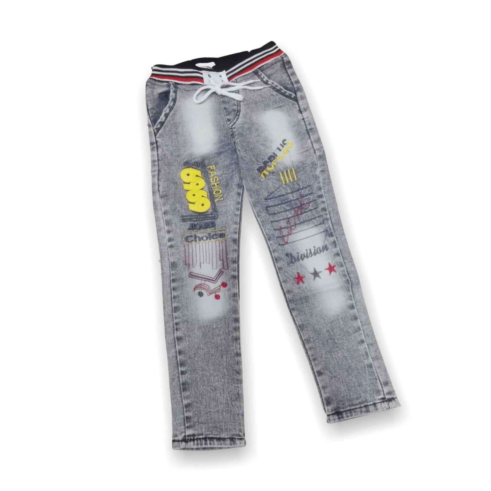 Trendy Kids Washed Denim Jeans with Printed Design – Comfortable & Stylish Everyday Wear