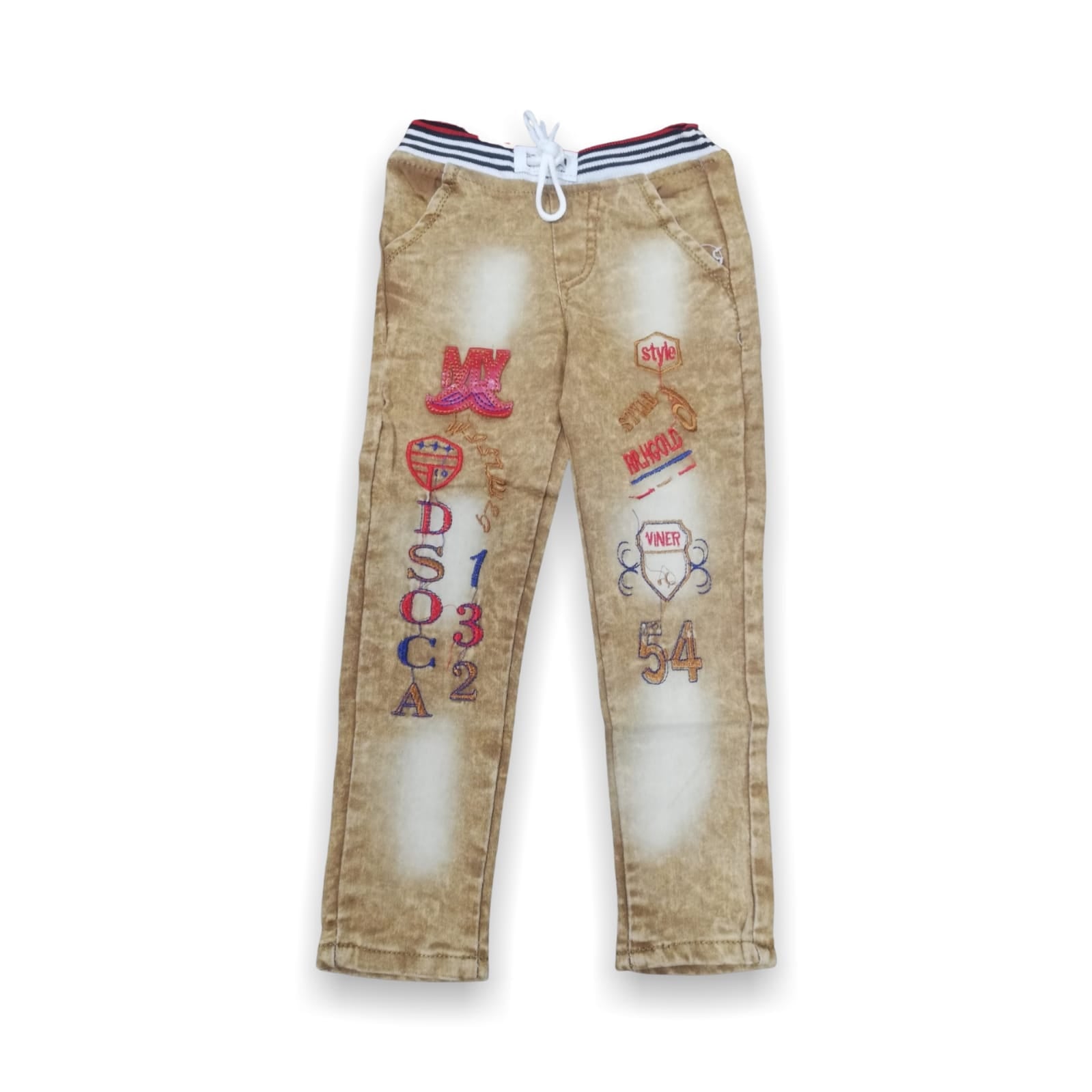 Trendy Kids Washed Denim Jeans with Printed Design – Comfortable & Stylish Everyday Wear