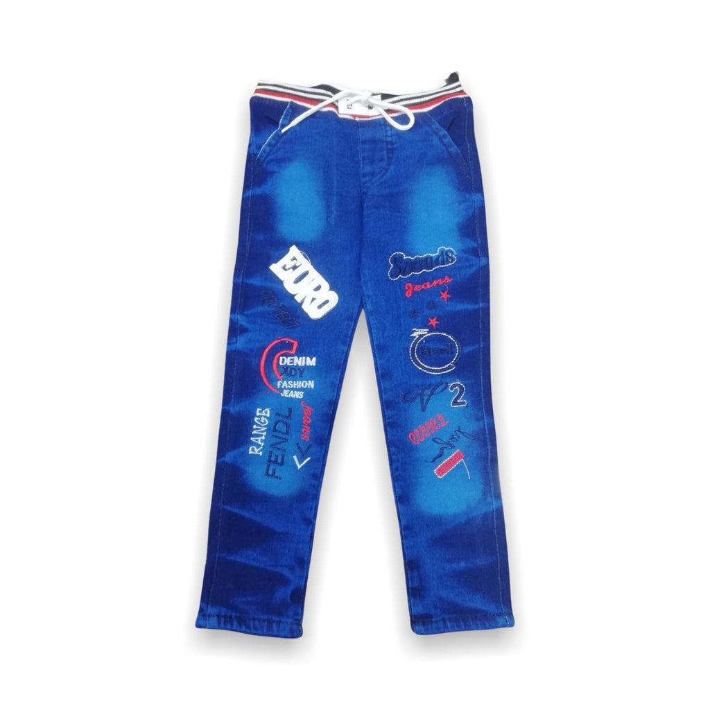 Trendy Kids Washed Denim Jeans with Printed Design – Comfortable & Stylish Everyday Wear