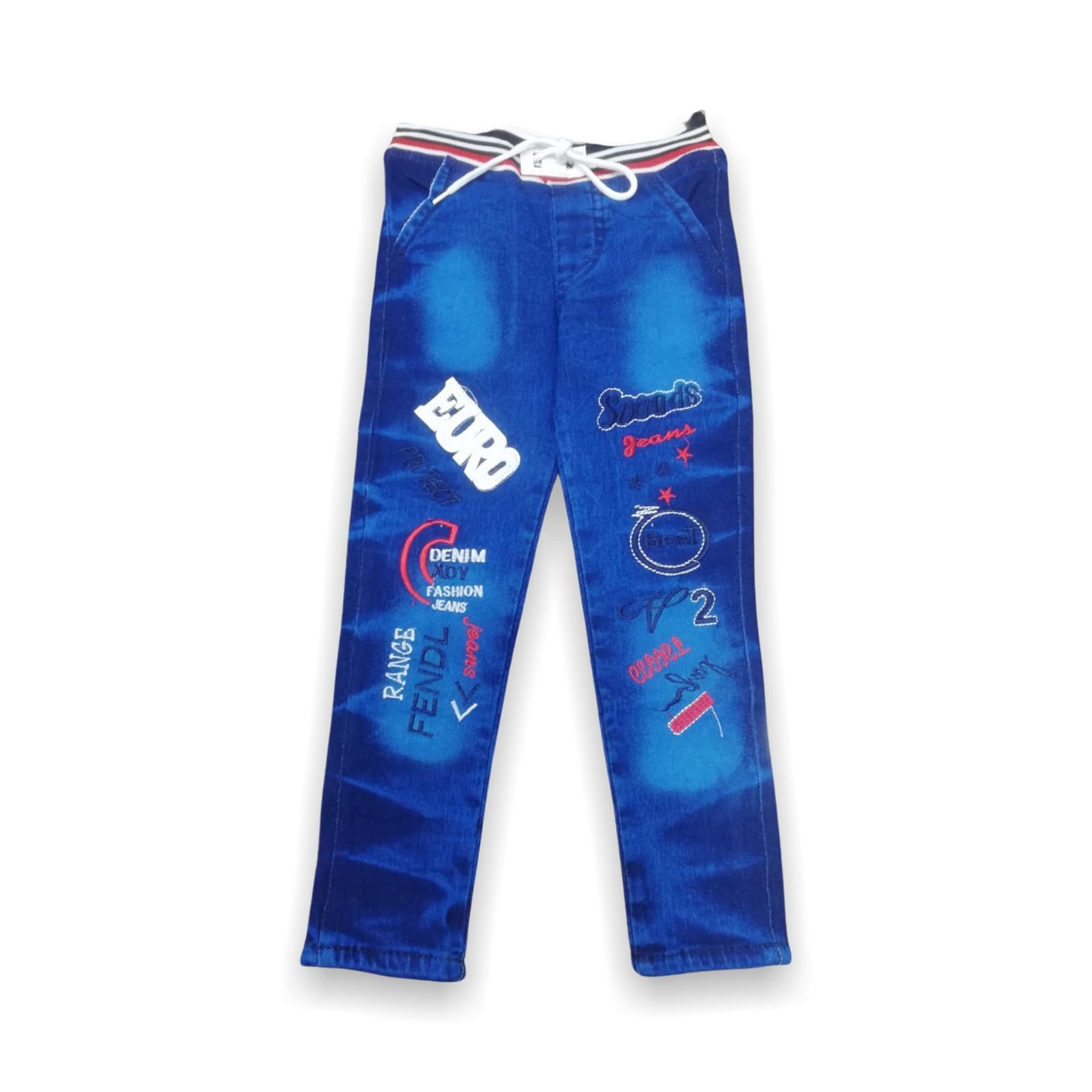 Trendy Kids Washed Denim Jeans with Printed Design – Comfortable & Stylish Everyday Wear